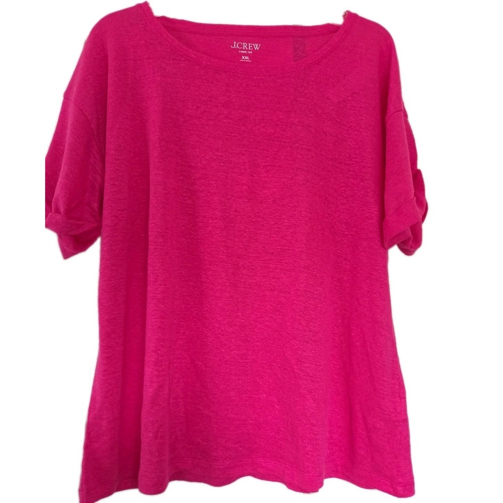 NWT J.Crew 100% Linen Crew Neck Roll Sleeve T-Shirt Pink Size XXL Women